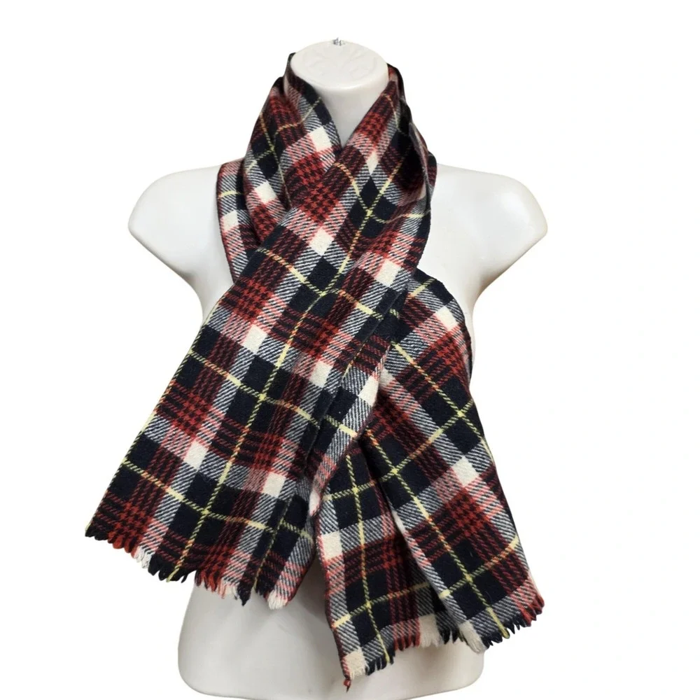 Ardmore By Isco Scarf Women One Size Black Plaid Wool Flannel Tasseled Winter